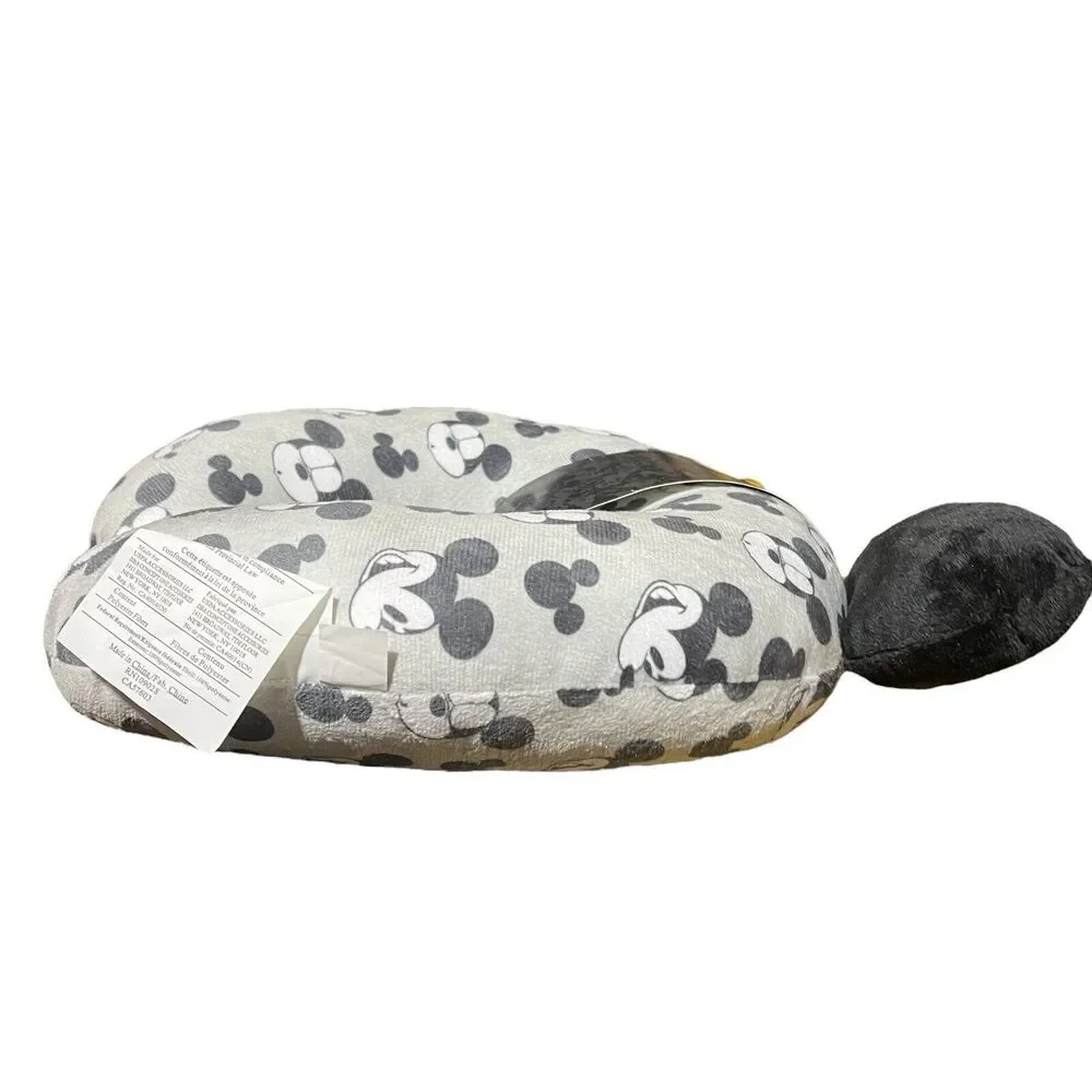 Disney Parks Mickey Mouse Grey Travel Neck Pillow Adult‎ Ears Vacation All Over